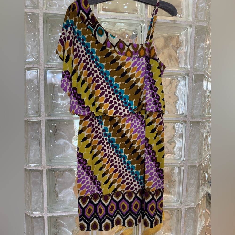 Emma & Michele One Shoulder Dress in Purple and Yellow